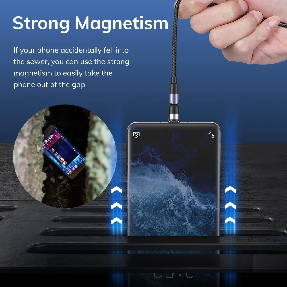 
Free Shipping AM59 1M 540 Degree Rotate Phone Charger Led Usb 3 in 1 Magnetic Charging Cable 