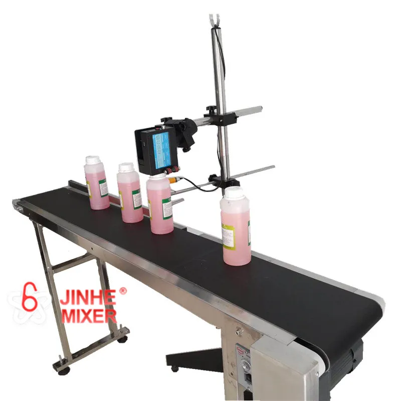 JINHE serial number handheld ink jet printing machine with 1.5m conveyor for carbon box eggs plastic bottle