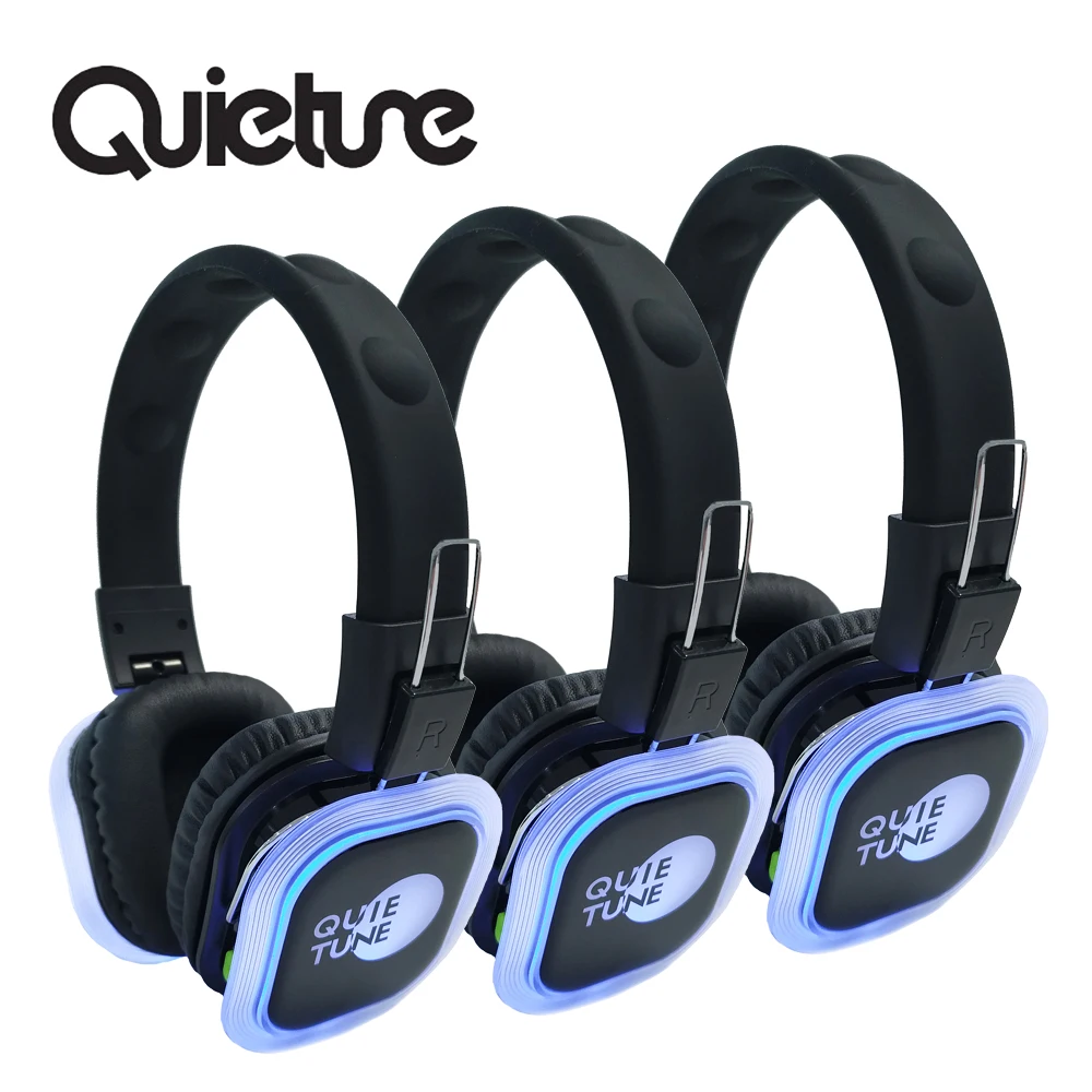 Silent Disco Headphones F39 and  LED Light Headsets for DJ/ Parties with 3 or more channels in 500m Range