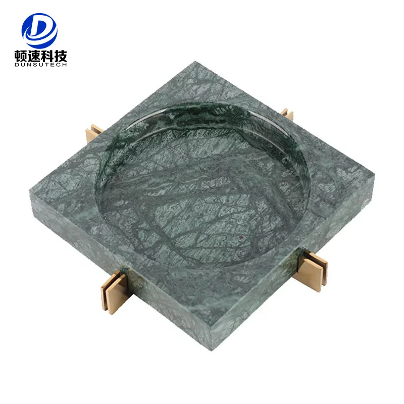New Design High Quality 100% Natural Marble Ashtray With Metal Base Square Shape Marble Cigarette Ashtray