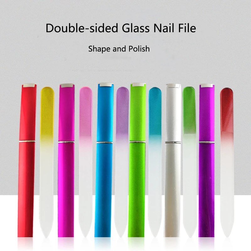 Beauty Salon Customized Colorful Double-sided Crystal Glass Nail File Set Manicure Glass Nail File
