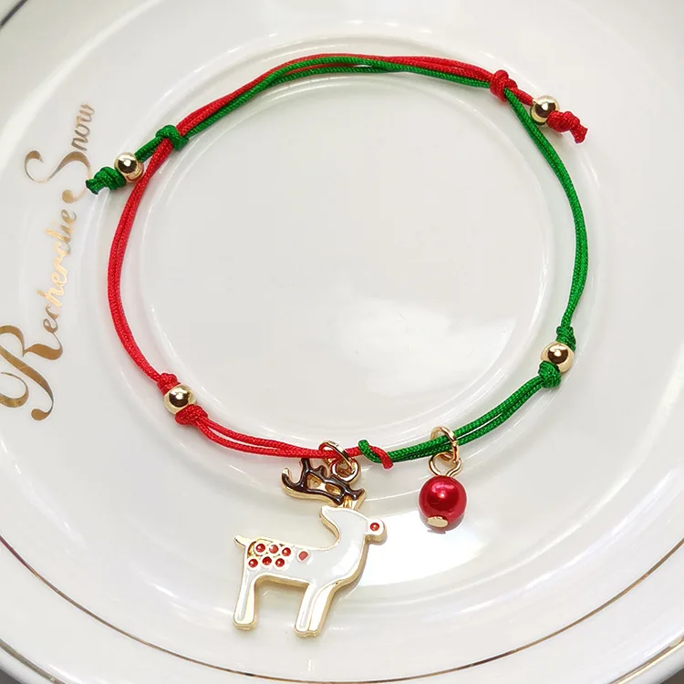 Christmas Bracelet Alloy Christmas Tree Snowman Elk Snowflake Bells Gift Bracelets Custom Santa Handmade Beaded Bracelets