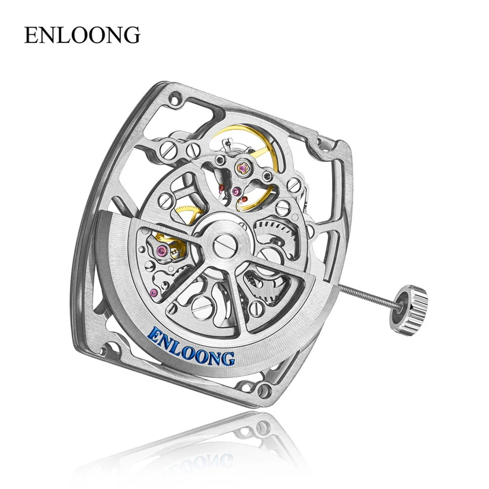 ENLOONG 21 Jewels Tonneau Style All Skeleton Mechanical Movement Modify 72 Hours Automatic Movement