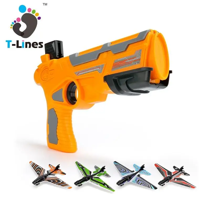 Popular Outdoor Catapult Ejection Plastic Model Kids Toy Guns With Foam Airplane Glider Launcher For Boys