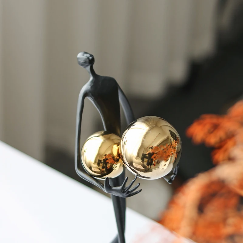 Modern Abstract Figure Metal Sculpture Ornament for Home Decor Black and Gold Living Room Study Decorations