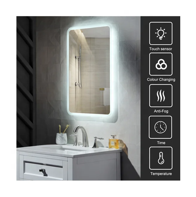 Led Smart Bathroom Mirror Touch Sensor Anti-Foggy Wireless Speaker Smart Led Bathroom Mirror With Time Display