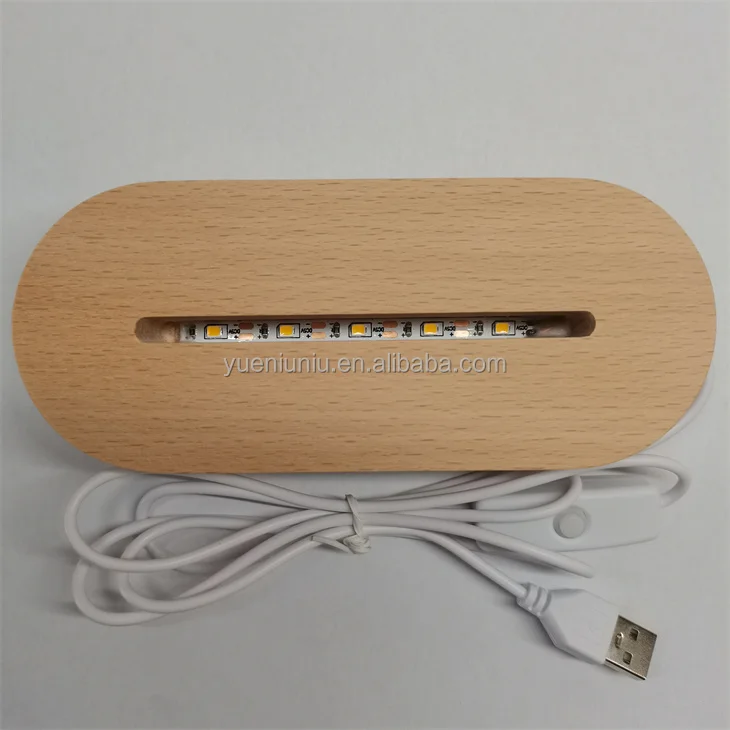 Оптовая продажа светодиодный дисплей из твердой древесины 3d ночник Usb деревянная основа лампа Круглый овальный акриловые светодиодные