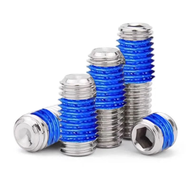 Wholesale Stainless Steel nylon thread locking Grub screws concave end Cup Point Set Screw with blue nylon locker