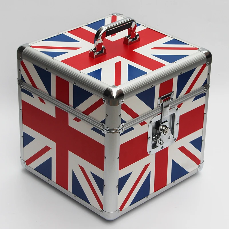 Union Jack Locking Record Album Storage Case Vinyl Record Case for 100 LP 12' DJ Storage Aluminum DJ Flight Carry Case