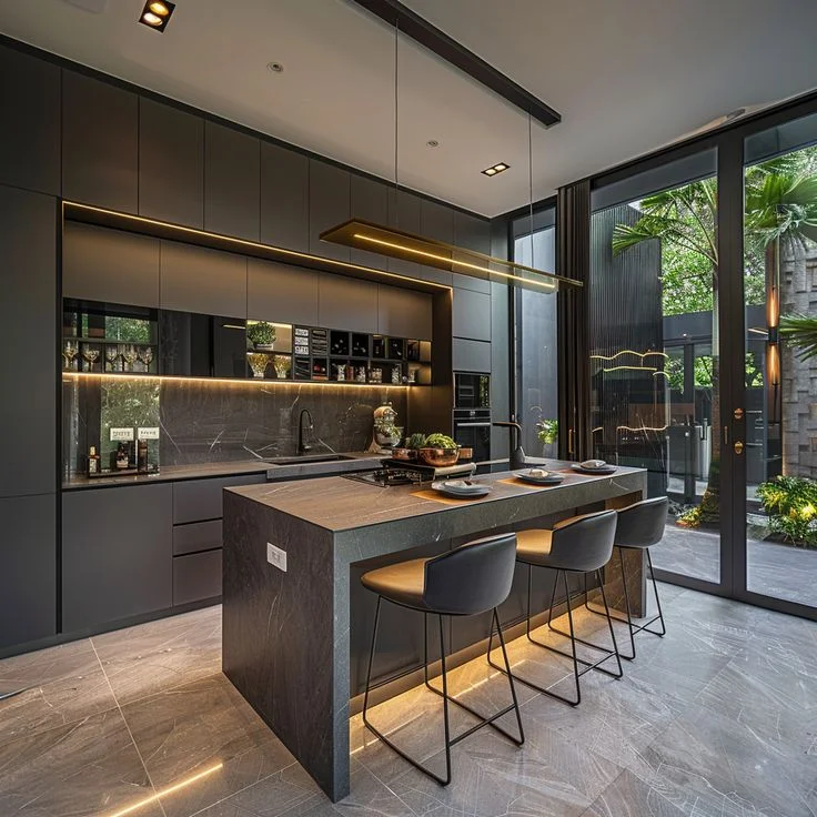 Vermonhouzz Customized design MDF lacquer handle less complete kitchen cabinet with island overhang bar