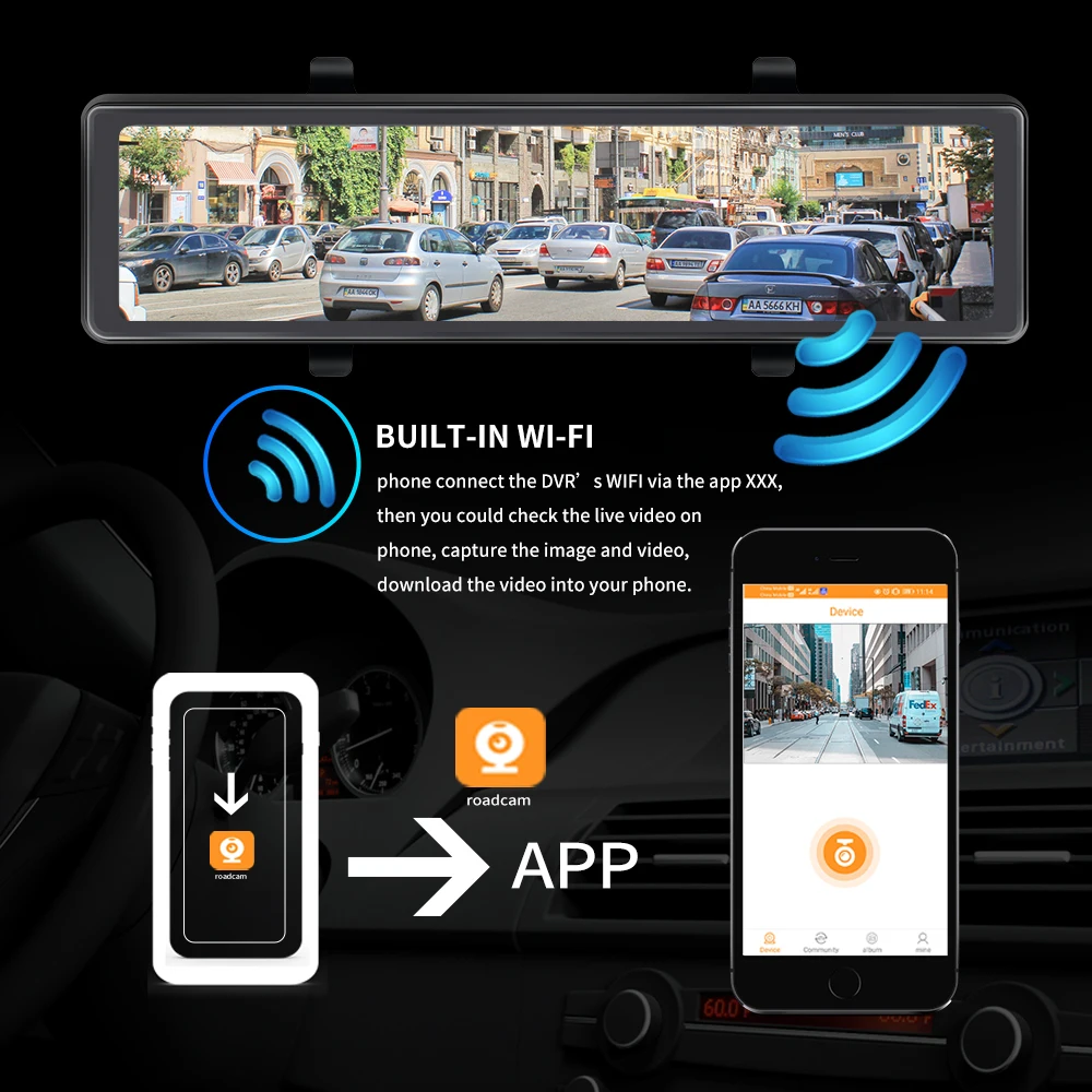 Зеркало-видеорегистратор, 12 дюймов, IPS, full screen, WIFI, GPS, 4K