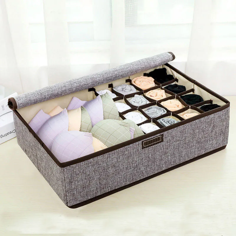 400823  17Cells 13Cells Underwear Organizer with Cover Foldable Closet Storage Organization Box for Bra,Undies, Socks, Ties,