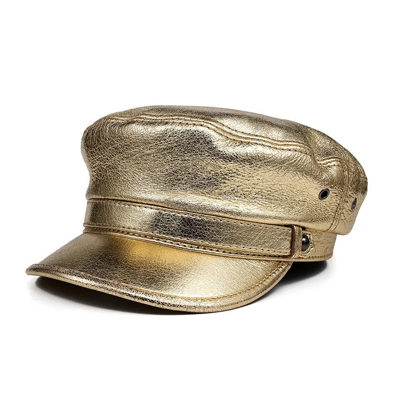 2024 New Style Custom Vintage Navy Captain Flat Top Beret Fashion Biker Hats Leather Caps Caps