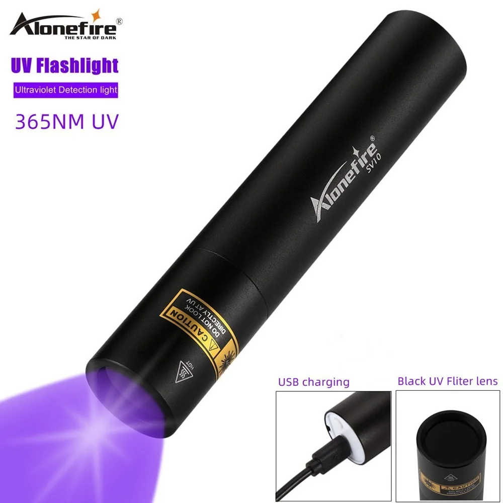Alonefire SV10 UV 365nm Ultraviolet Flashlight USB Rechargeable Blacklight Pet Urine Dog Cat Urine Stains Leakage Detector Light