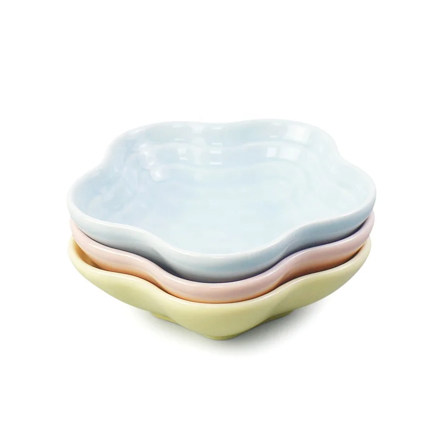 Creative Ceramic Cherry Blossom Saucer Glazed Small Dishes Dip Bowl for Dinner