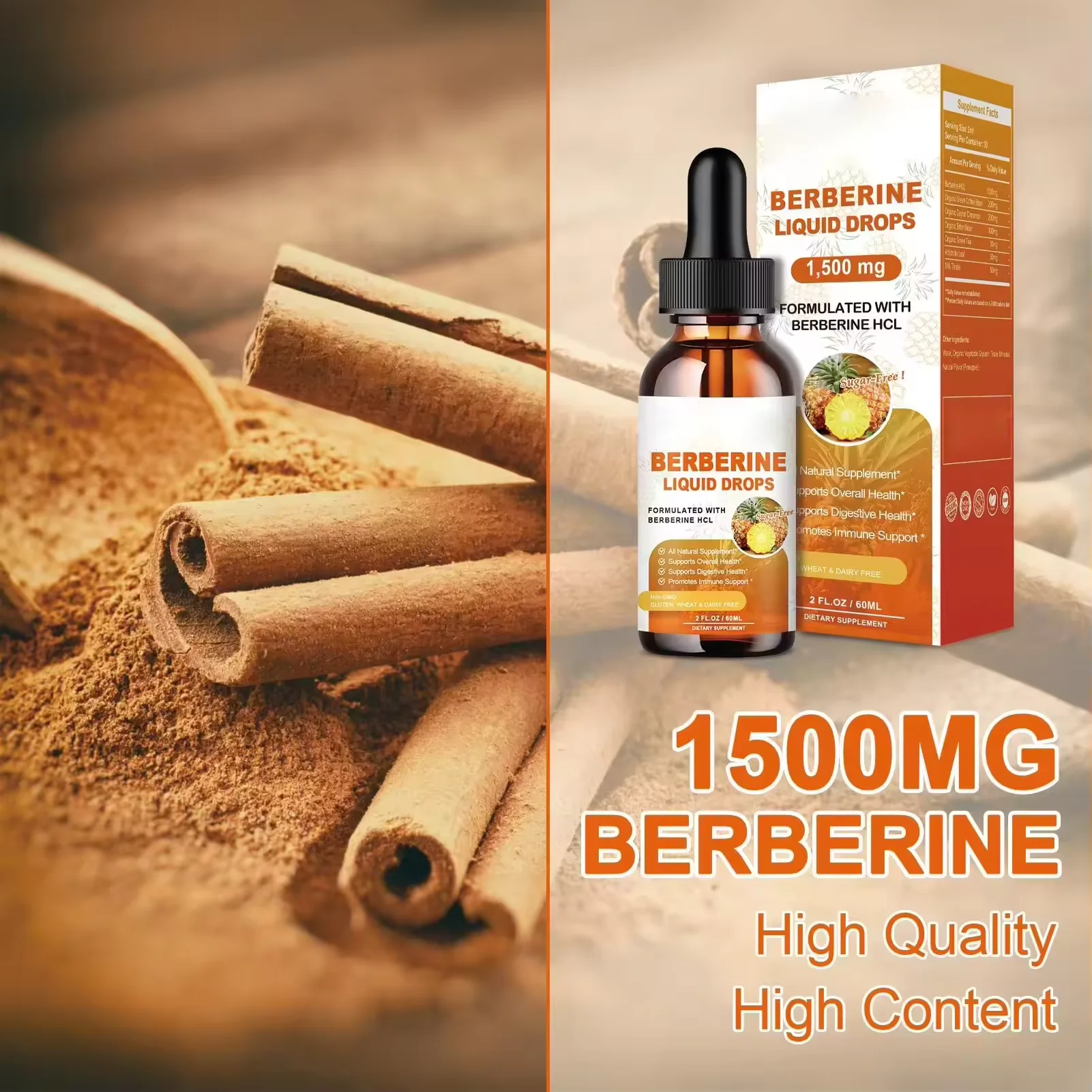 Vitahealthy OEM/ODM Private Label Factory Supply Berberine Drops 7 In 1 Support Overall Health 1500mg BBR