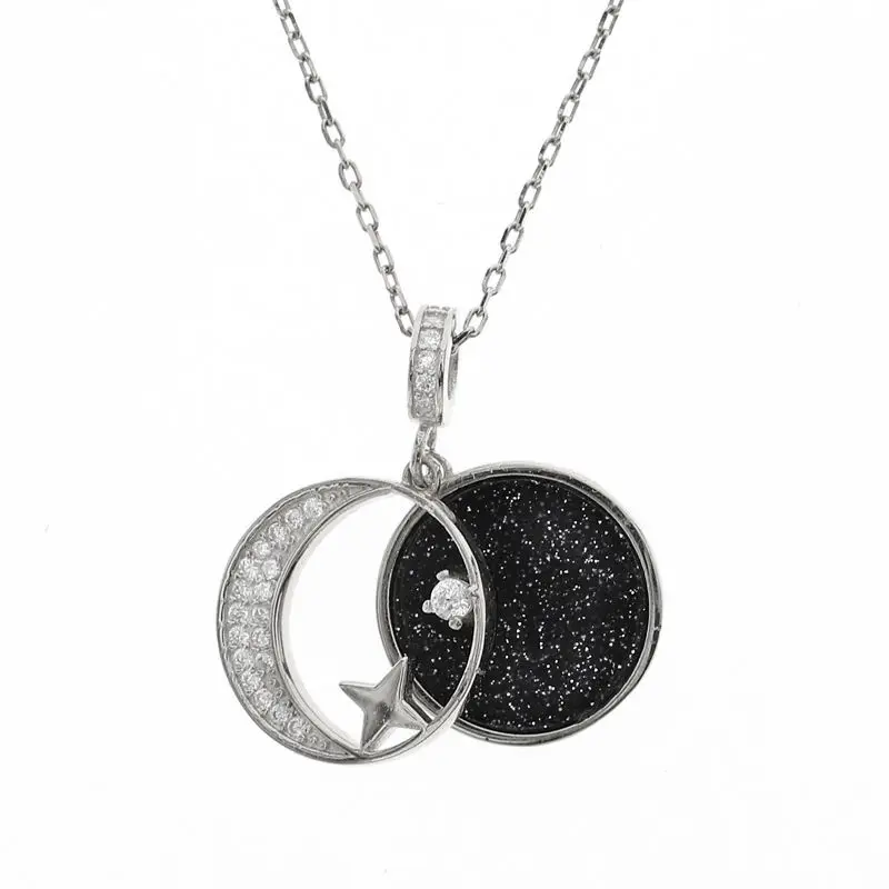 Nabest 925 Silver Unique Design Jewelry Starry Sky Pendant Necklace Gold Plated Moon Star Pave Cz Choker Clavicle Chain