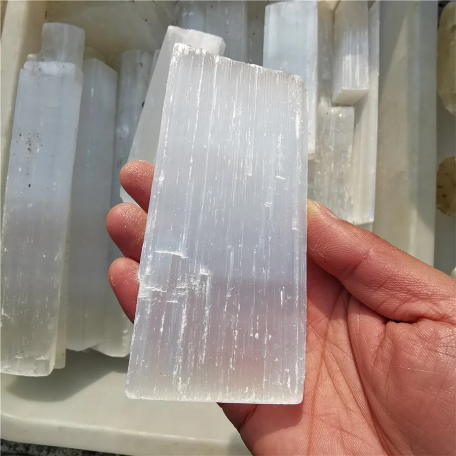 Wholesale natural rough semi-precious crystal crystal clear gypsum white selenite slice
