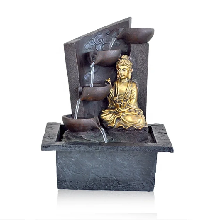 
Volume supply best seller small golden buddha statue indoor resin fountain 