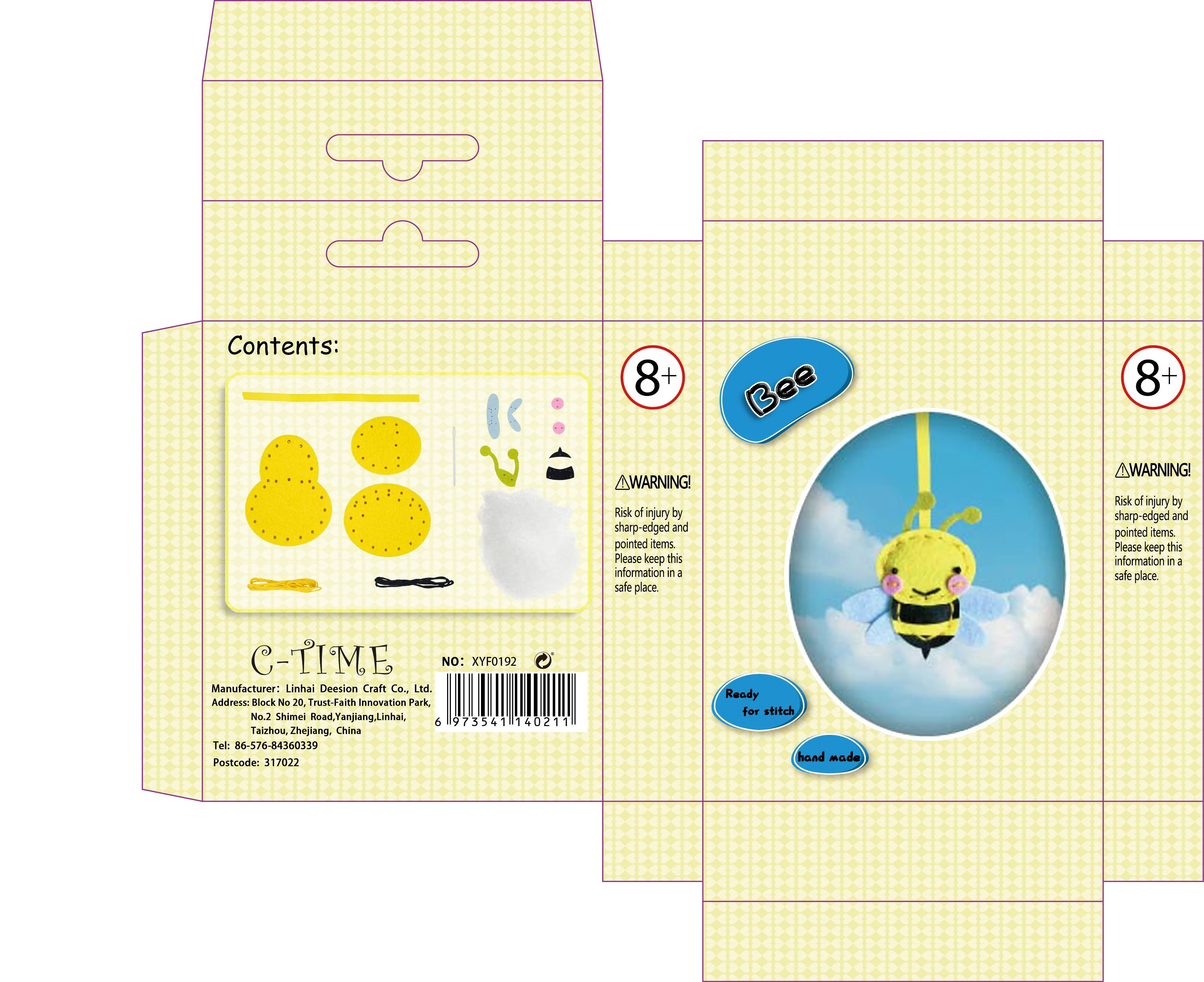 NONE-TOXIC ECO FRIENDLY FELT DIY KIT ANIMAL BEE READY FOR STITCH LEARN TO SEW ART AND CRAFT FOR KIDS