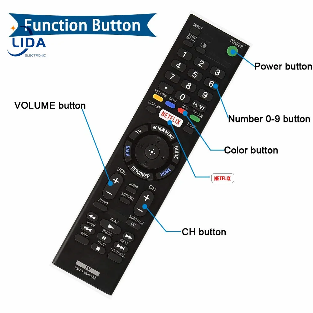 RMT-TX100U - Replacement Tv Remote Control Universal For All Sony Bravia LCD LED HD smart TVs with Netflix shortcut buttons
