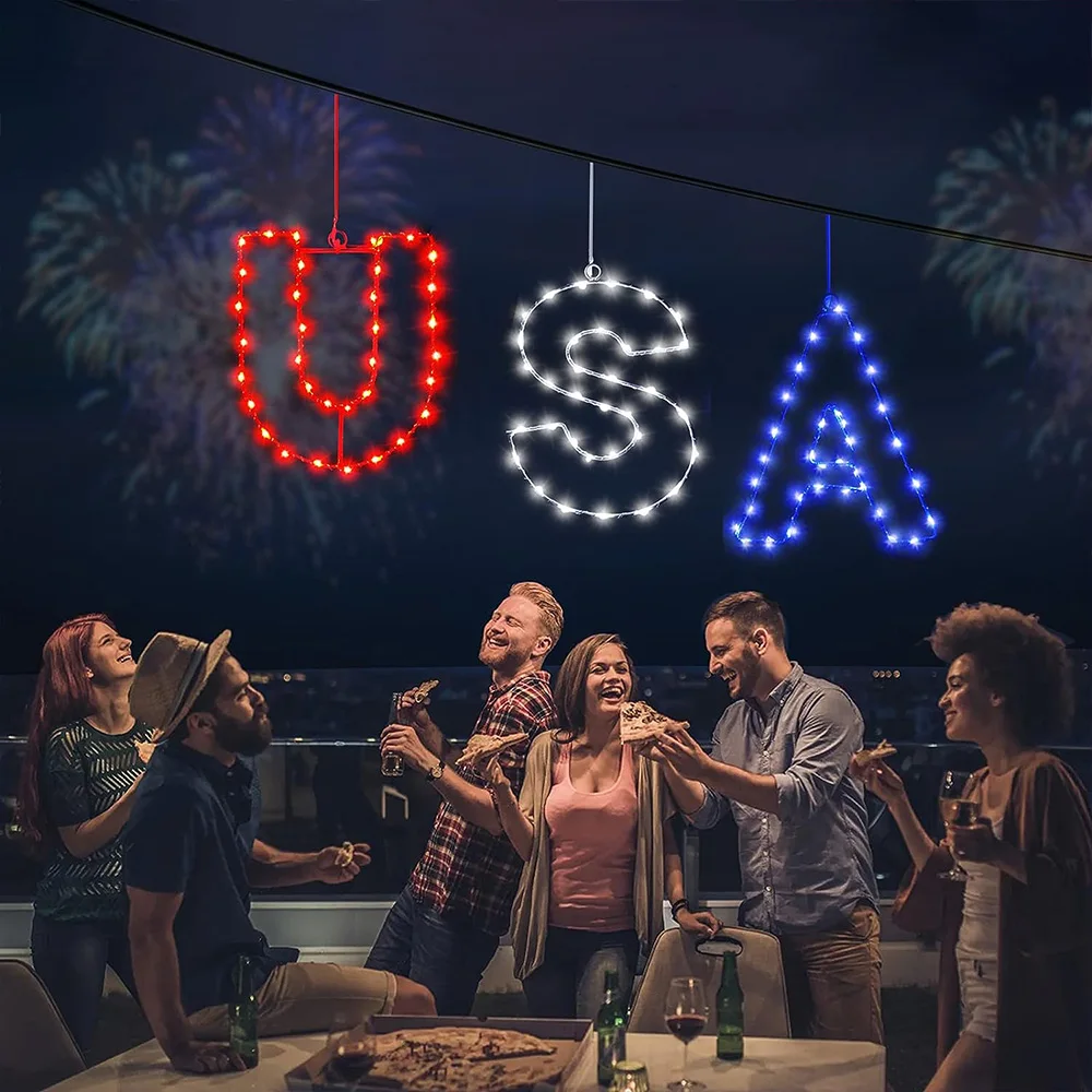 4th of July Window Lights Decorations Red White and Blue USA Memorial Day Patriotic Holiday Indoor Outdoor Decor