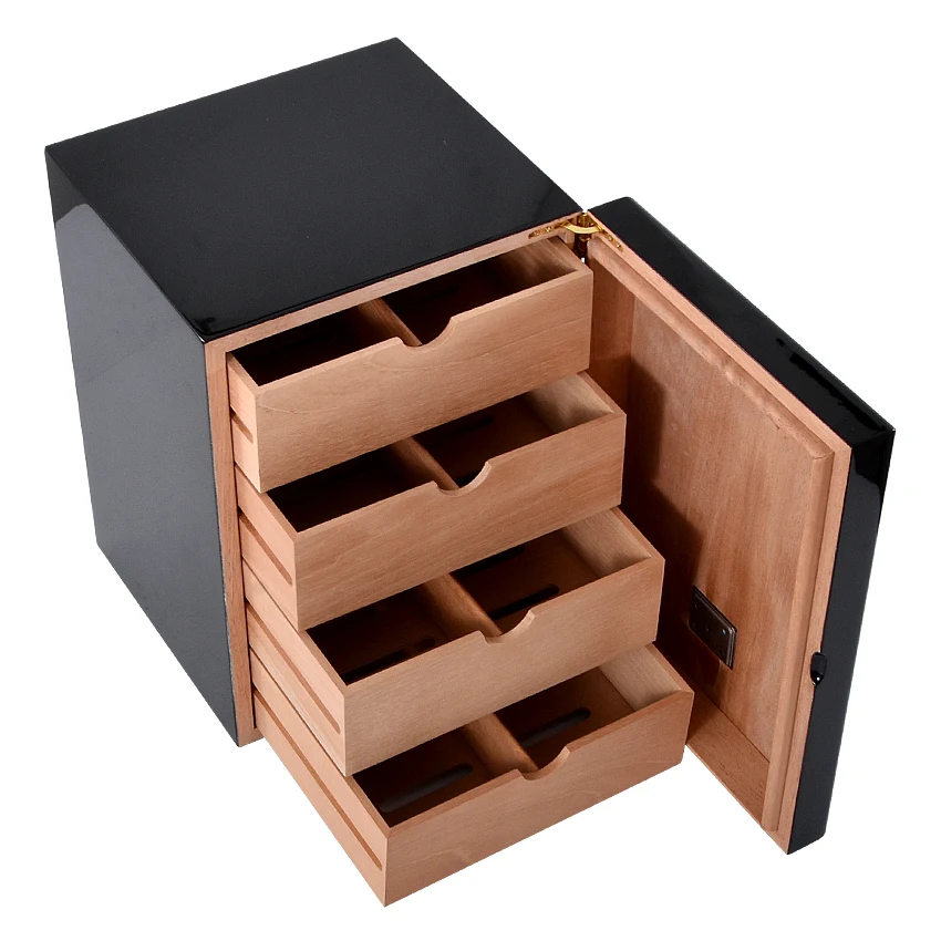 Cohiba Black Luxury 4 Drawers Cedar Wooden Cigar Cabinet Humidor