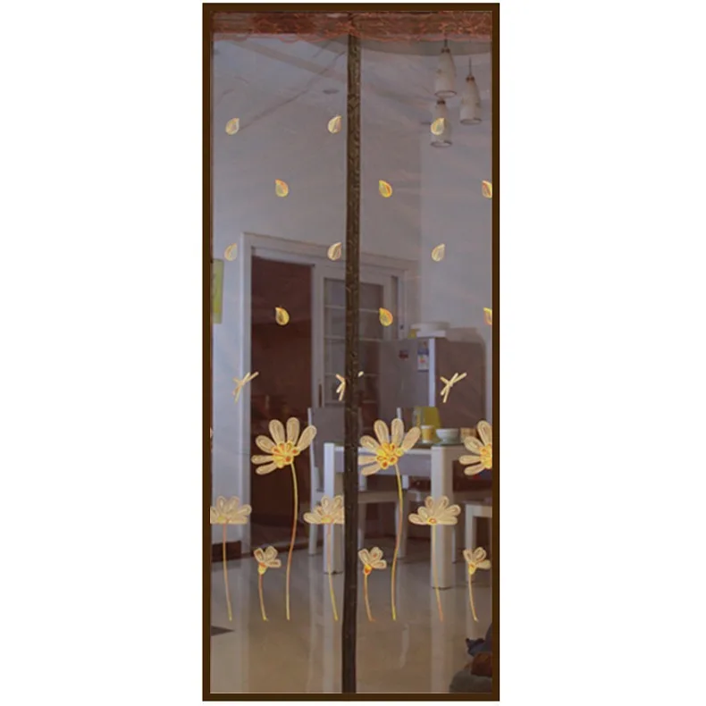 L Deal For Pets Fiberglass Flower Embroidery Magnetic Mesh Summer Anti Mosquito Door Curtain