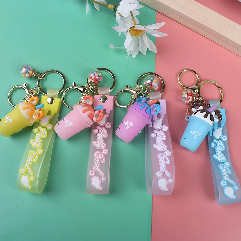 Custom pvc silicone keychain 3d tea cup keyring girl backpack pendant milk tea shop opening advertising souvenir gift keychain