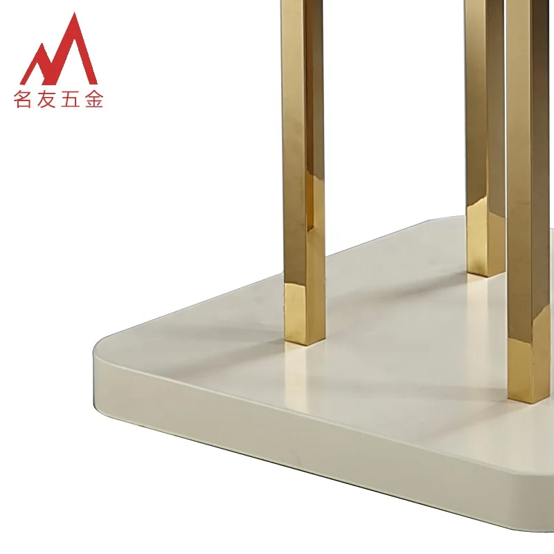 Multifunctional height adjustable golden metal 4 sides clothes display stand