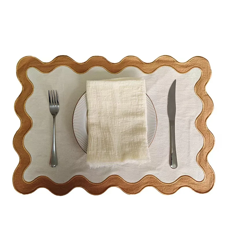 Scalloped Edge Pure Linen Napkin Cloth with Embroidered Letters Hotel Dining Table Linen Napkins for Home Use