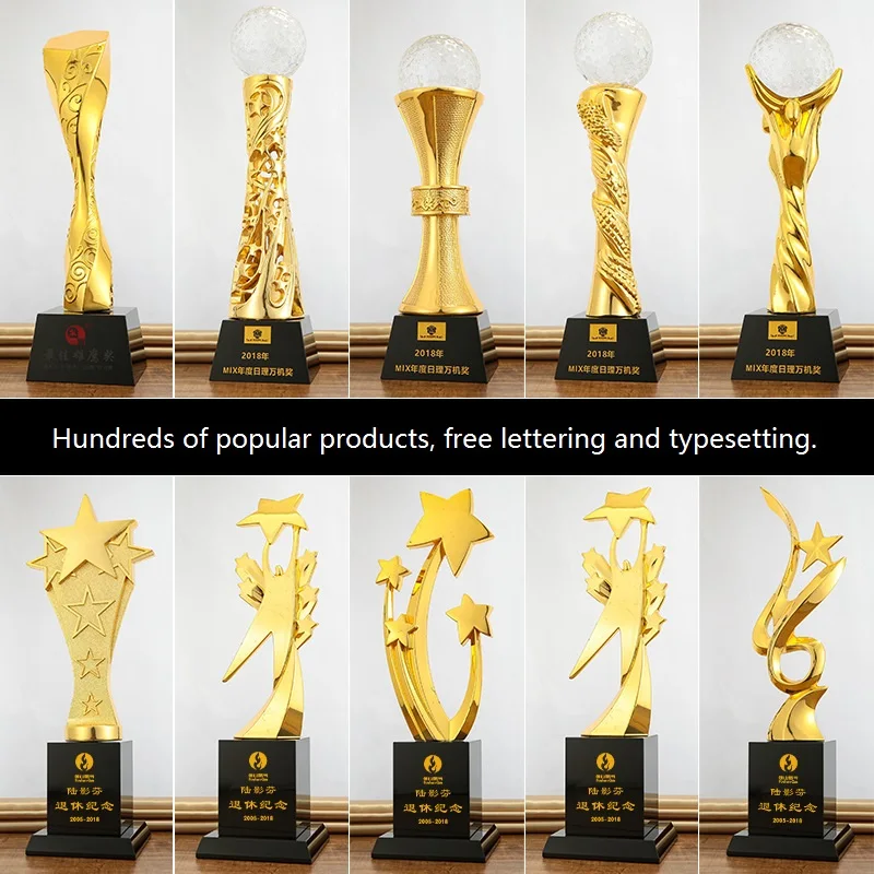 Custom metal gold-plated trophy with crystal earth world competition trophy Oscar trophy souvenir Golden Globe Award