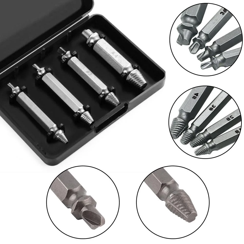 5pc Damaged Screw Extractor Drill Bit Guide Broken Bolt Stud Stripped Screw Remover Tool for Screw