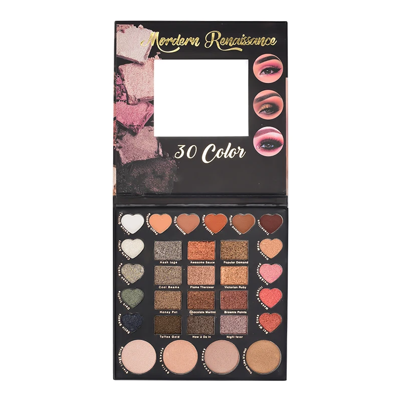 Private Label Set Custom Talc Cruelty Free Heart Shape Square With Mirror Matte Shimmer Glitter 30 Nude Colors Eyeshadow Palette