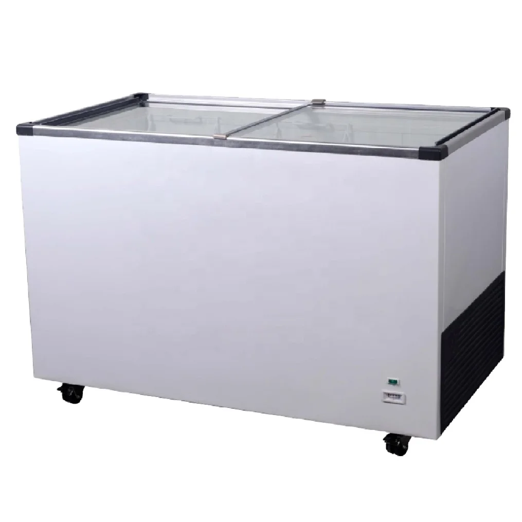 Kenkuhl Display Chest Freezer with Flat Glass Top Commercial Chest Freezer Glass Top Sliding