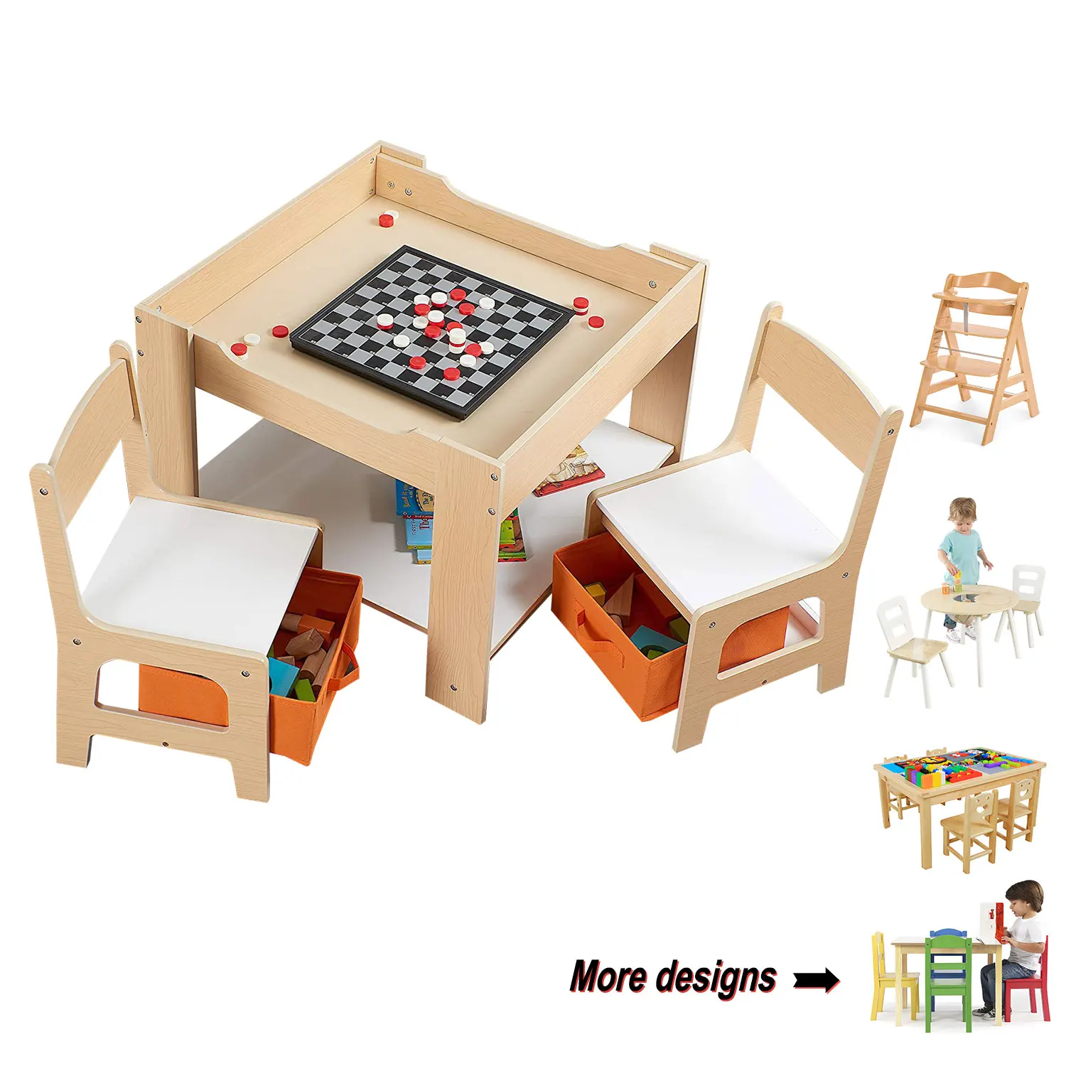 Набор детских деревянных художественных столов и стульев с доской для хранения, подходит для классной комнаты, детской комнаты и игровой комнаты