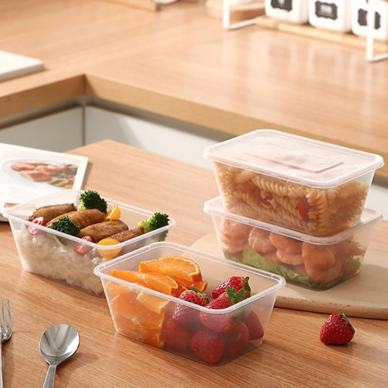 Disposable Packing Lunch Boxes Commercial Restaurant Rectangular Takeaway PP Plastic With Lid Wholesale Microwave Oven