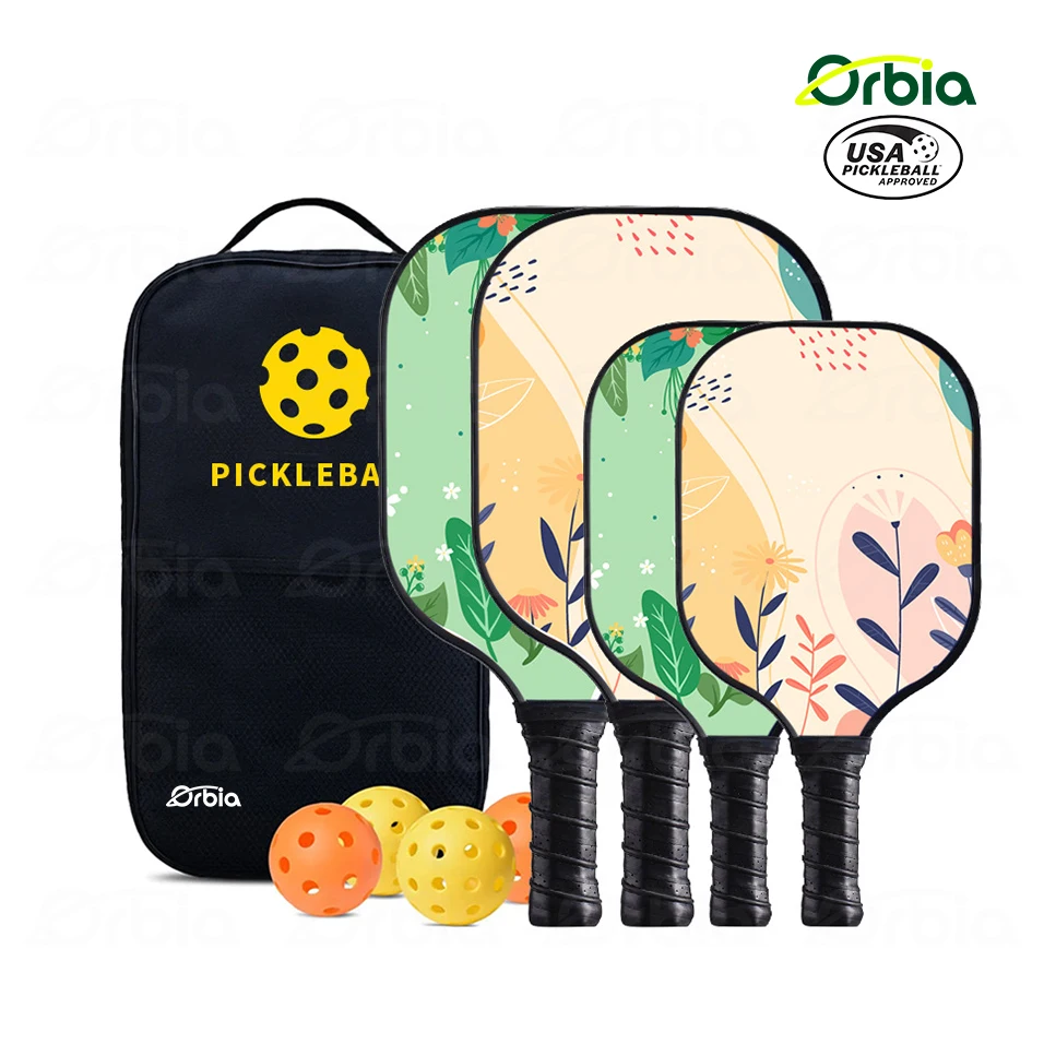 ORBIA Outdoor Pickleball Set 4 Paddles 4 Balls 1 Bag Family Set Carbon Fiber Pickleball Paddle Set