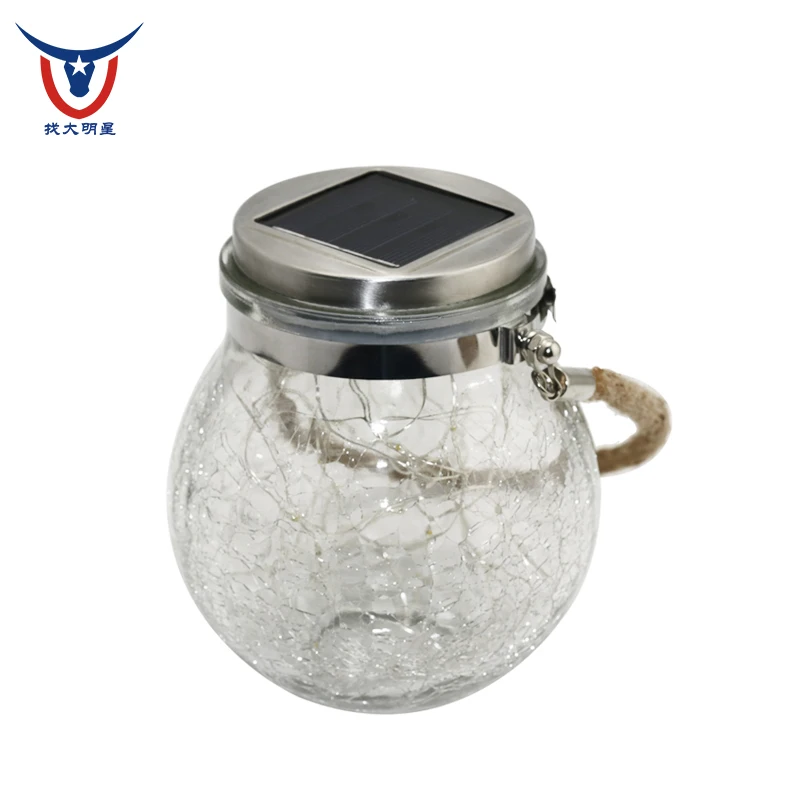 Hot Sale 30led Solar Hanging Crackle Jar Light Outdoor Decorative Fairy String Solar Ball Glass Light For Garden Patio Yard