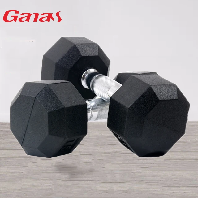 GANAS Gym Equipment Fixed Black Rubber 5 KG-50 KG Coated Hex dumbbells Weight Lifting Dumbbell set