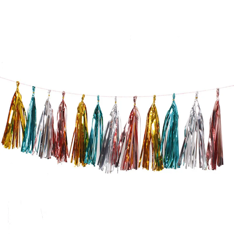 Wholesale Shiny PET Paper Tassels Fringe Banner Diy Foil Metallic Hanging Tassel Garland for Table Wall Decor