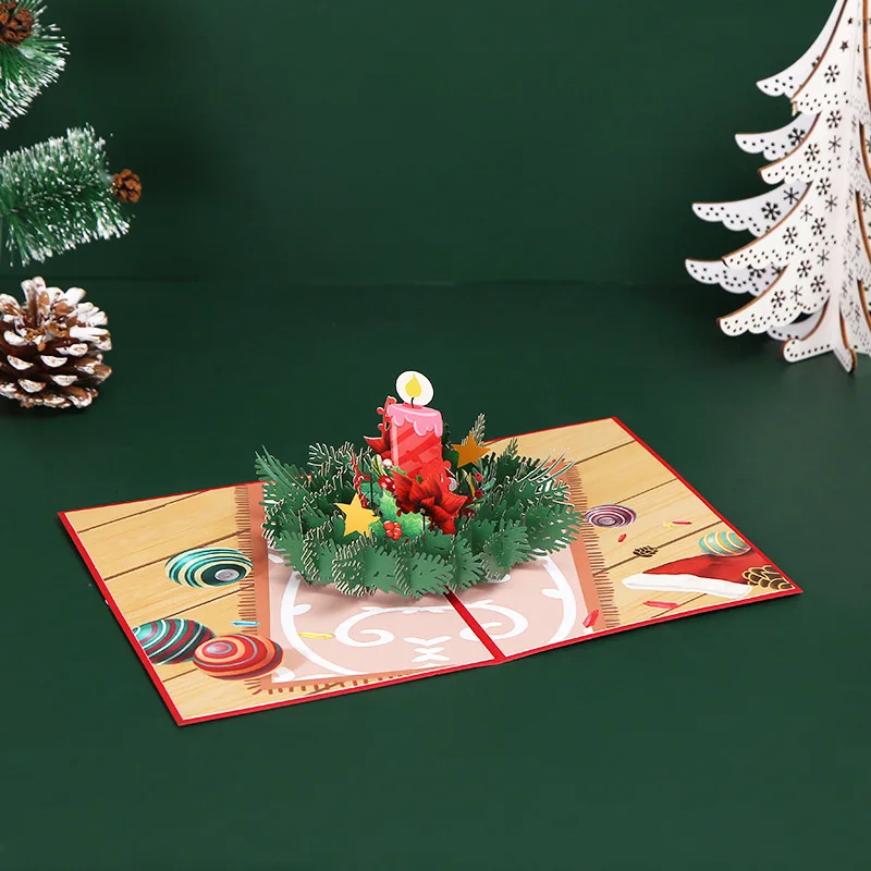 3D Stereoscopic Greeting Card Creative Christmas Greeting Card Laser Printing Christmas Candle Thanksgiving Gift Card