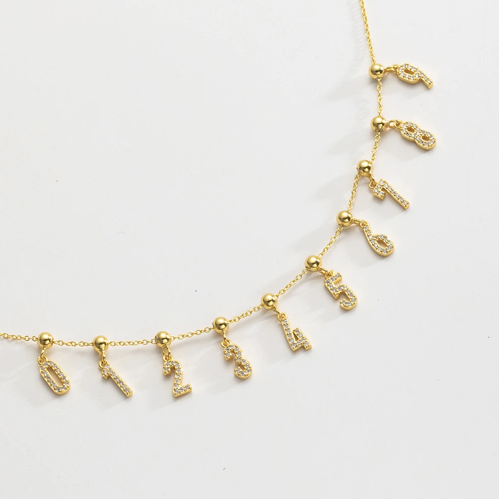 FUAMAY 18K Gold Plated Angel Number Diy Charms Pendants Necklace Number 0-9 Charm Diy Necklace With Zircon