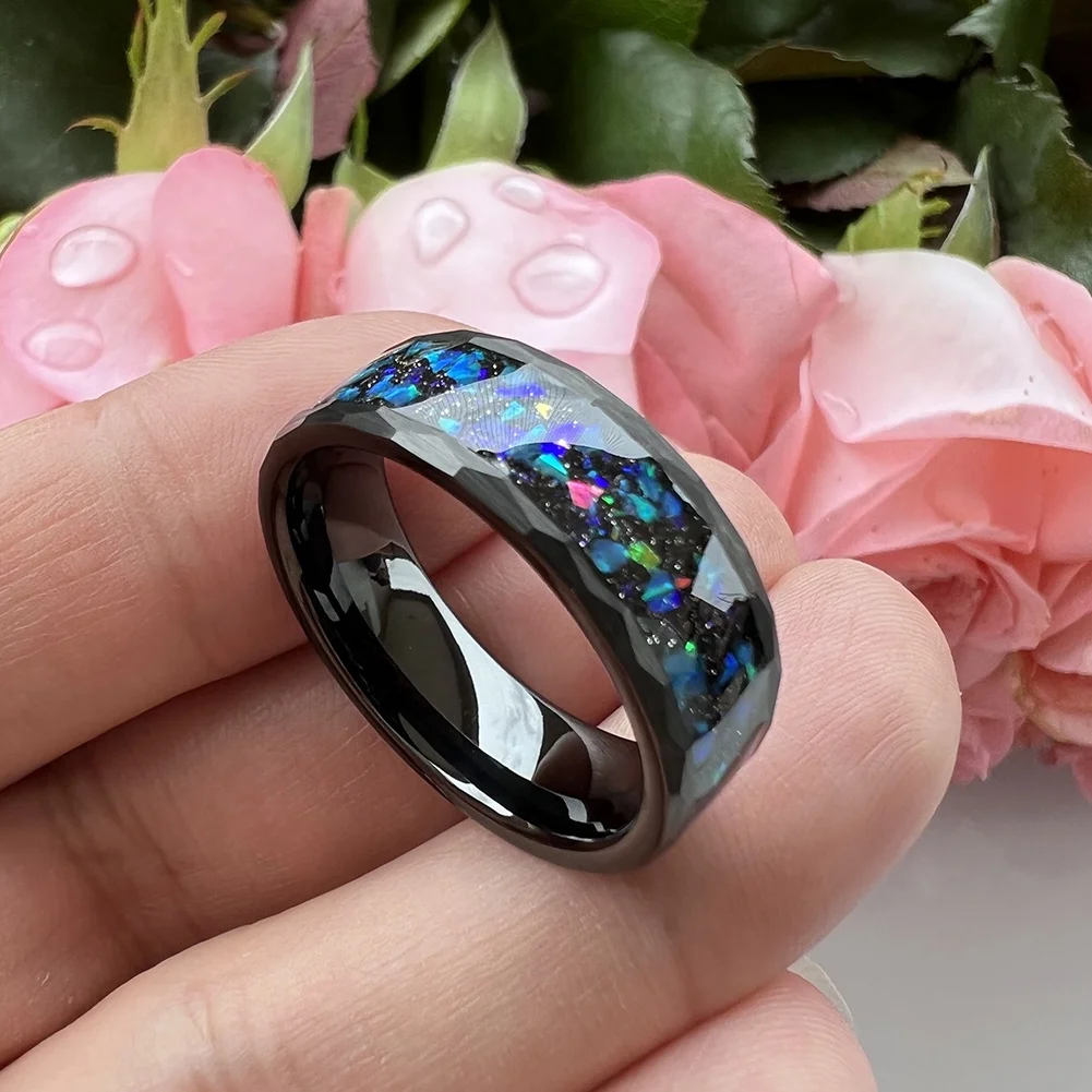 Ювелирные изделия Coolstyle 8 мм черное кольцо из вольфрама в форме молотка для мужчин и женщин инкрустация галактическим опалом модные ювелирные