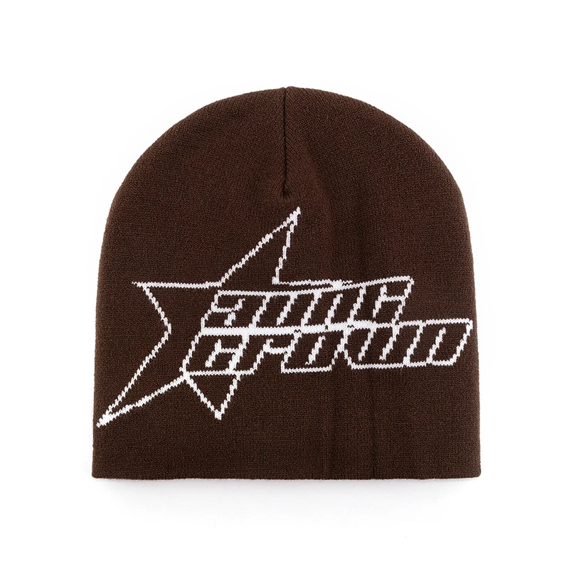 Customized stretchable rib knit fabric 100% Acrylic beanies hats all over logo knitted jacquard winter skull beanie caps
