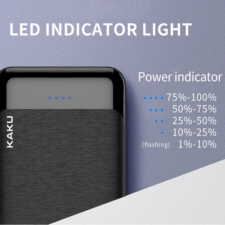 KAKU 2020 consumer electronics portable battery banks module LED light 10000 mah small mini power bank