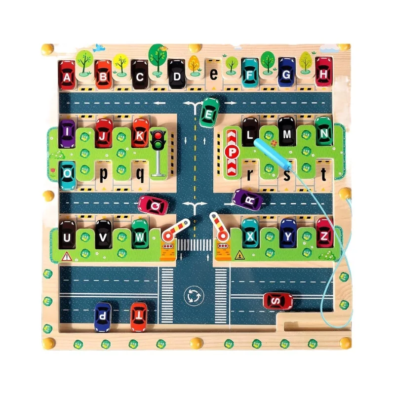 Montessori Children Wooden Magnetic Color And Number Maze Activity Board Game Educational Parking Learning Gift Toys For Kids