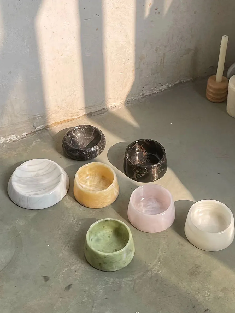 Luxury Black White Green Yellow Pink Onyx Marble Stone Stoneware Dog Pet Feeded Bowl For Dog Cat Puppy And Pet