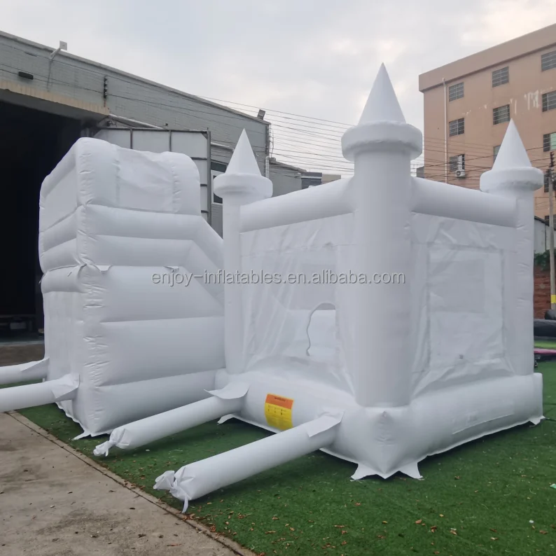 Outdoor commercial inflatable white bounce house combo with ball pit and slide inflatable castle water slide pool