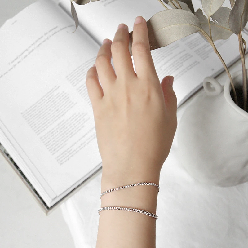 sterling silver 925 fine jewelry bracelet minority fashion design chic style side chain bracelet